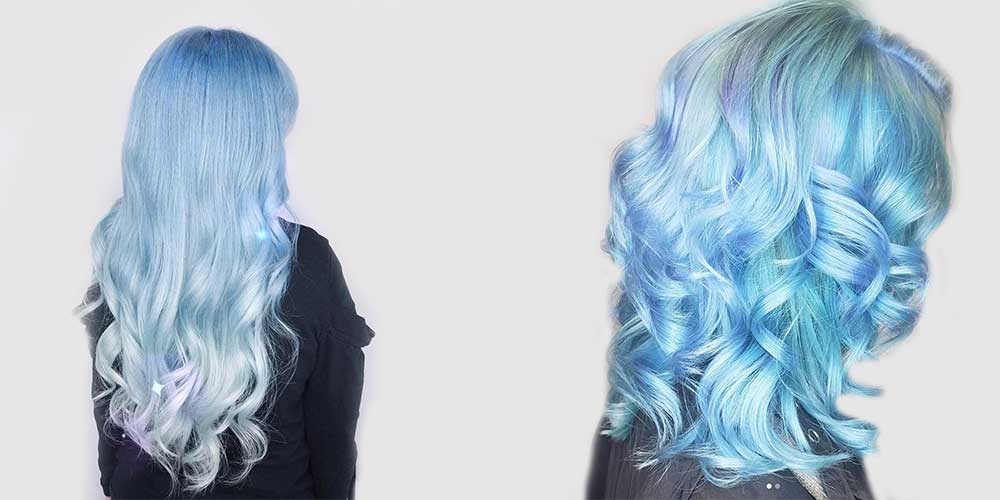 مدل رنگ آبی یخی برای موهای بلند